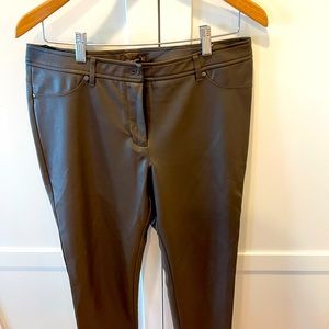 Dark brown faux leather zip skinny pants. Worn twice. Size 10. J. McLaughlin